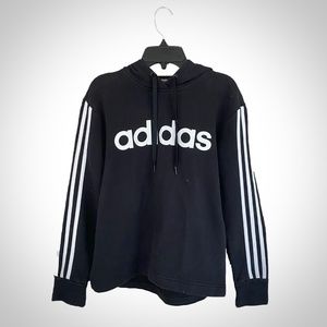 Adidas 3-Striped Pullover Drawstring Hoodie Black